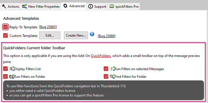 QuickFolders integration settings