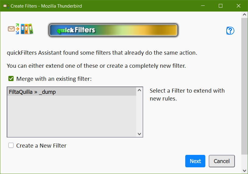 quickFilters Merge