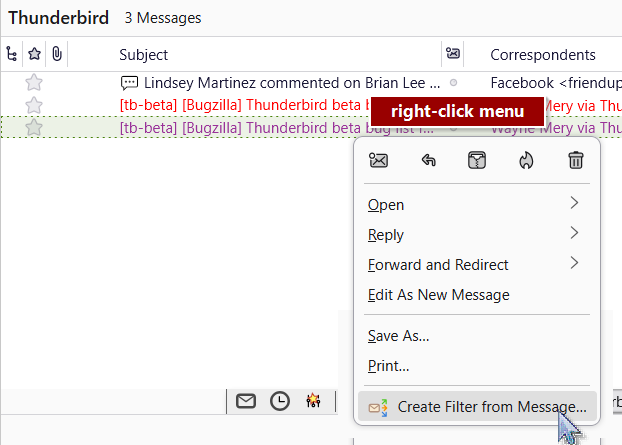 Creating a filter from a moved message