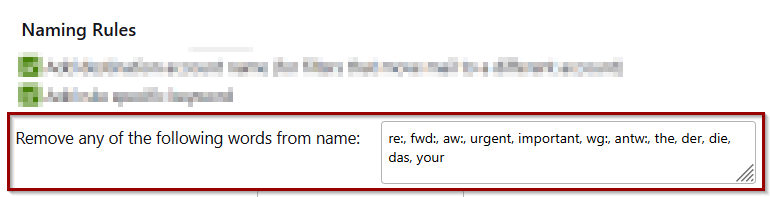 words list to remove from filter name