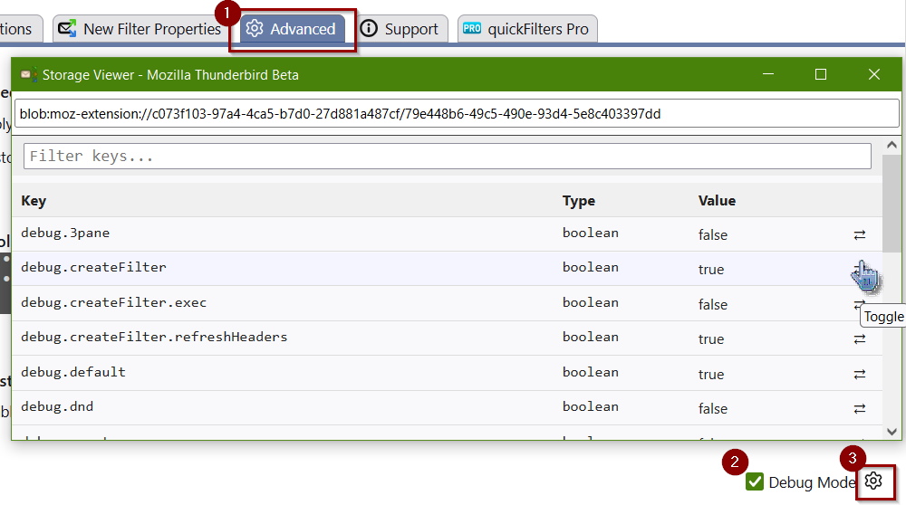 advanced debug settings