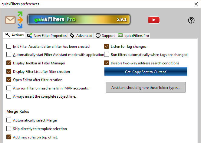 quickFilters actions