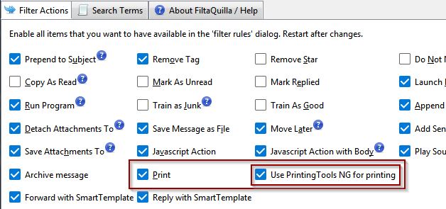 settings for printing tools ng
